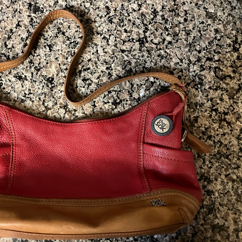 The Sak Hobo Red and Brown Leather Shoulder Bag